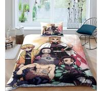 LIAOHENKAN New Anime Demon Slayer Full Size Comforter Set for Kids Boys Girls 2Pcs Ultra Soft Bedding Set 3D Quilt Set with Zipper Closure Quilt Set Breathable Room Decor Single(135x200cm)