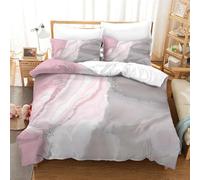 LIAOHENKAN Pink And Grey Marble Kids Bedding Set Full Size Comforter Set 3Pcs Ultra Soft 3D Duvet Cover Set for Boys Girls with Room Decor Bedclothes,Zipper Closure, Easy Care Single(140x200cm)