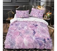 LIAOHENKAN Purple Wedding Floral Pattern 3Pcs Bedding Set for Kids Teens Adults Breathable 3D Comforter Set Ultra Soft Quilt Set with Zipper Closure Room Decor, Easy Care Durable King（220x240cm）