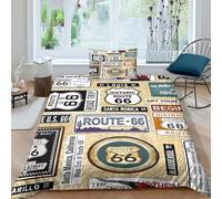 LIAOHENKAN Route 66 Freedom Duvet Cover Set, Breathable 2Pcs All Season Quilt Set with Zipper Closure, Easy Care, Durable Single (135x200cm)