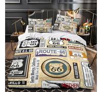 LIAOHENKAN Route 66 Freedom Duvet Cover Set Full Size 3Pcs Bedding for Kids Boys Girls Ultra Soft Comforter Set with Zipper Closure Breathable Quilt Set,Easy Care Durable King（220x240cm）