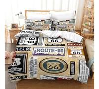 LIAOHENKAN Route 66 Freedom Full Size Duvet Cover Set for Teens Boys Girls 3Pcs Ultra Soft Bedding with Zipper Closure Comforter Set Breathable Quilt Set for All Ages Double（200x200cm）