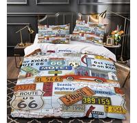 LIAOHENKAN Route 66 Road 3Pcs Comforter Set Full Size Kids Boys Girls Decor Comforter Set Duvet Set Quilt Set Ultra Soft Room Decor Bedclothes with Zipper Closure King（220x240cm）