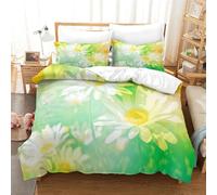 LIAOHENKAN White Daisy Flowers 3Pcs Full Size Comforter Set for Teens Boys Girls Ultra Soft Bedding Set with Zipper Closure Breathable Duvet Cover Set Room Decor Double(200x200cm)