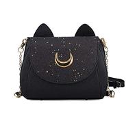 LIAOLI Sailor Moon Women Handbags Cat Halloween Gothic Crossbody Shoulder Bag Black Sequin Large Purse Gift