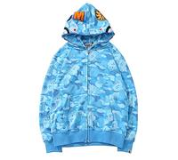 LIAOPUFUS Men's Shark Mouth Fashion Hooded Sweatshirt Zipper Long Sleeve Hip Hop Street Wear Style Hinges Camouflage, Sky blue, S