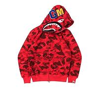LIAOPUFUS Men's Shark Mouth Fashion Hooded Sweatshirt Zipper Long Sleeve Hip Hop Street Wear Style Hinges Camouflage, 1-red, XXL
