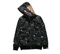 LIAOPUFUS Men's Shark Mouth Fashion Hooded Sweatshirt Zipper Long Sleeve Hip Hop Street Wear Style Hinges Camouflage, 2-Black Sparkle, S