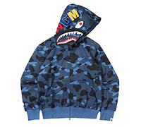 LIAOPUFUS Men's Shark Mouth Fashion Hooded Sweatshirt Zipper Long Sleeve Hip Hop Street Wear Style Hinges Camouflage, Blue, M