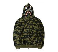 LIAOPUFUS Men's Shark Mouth Fashion Hooded Sweatshirt Zipper Long Sleeve Hip Hop Street Wear Style Hinges Camouflage, Military Green, S