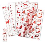 LIAPAWPAW 60 Sheets Christmas Tissue Paper Bulk, Classic Red and White Gift Wapping Tissue Paper for Gift Bags, Matte Snowflake Deer Art Packing for Xmas, Holiday, Winter, New Year Party Decor,50x35CM