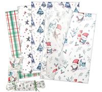 LIAPAWPAW 60 Sheets Christmas Tissue Paper, Winter Holiday Patterns with Gnomes Trees Plaid Holly, Festive Red and Green Tissue Paper for Gift Bags, Gift Wrapping, Craft Projects, Party Decor, 50x35cm