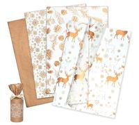 LIAPAWPAW Christmas Tissue Paper, 60 Sheets Metallic Rose Gold Tissue Paper for Gift Bags & Packaging, Pretty Deer Snowflake Gift Wrapping for Xmas, Winter, New Year, Holiday, Party Decor, 50 x 35 CM