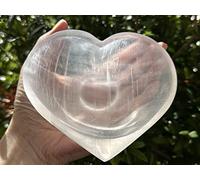 Liarminoo Large Selenite Heart Bowl, 5" Selenite Heart Shaped Dish Bowl with Pedestal, Crystal Polished Cleansing Charging Healing Gemstone Bowl
