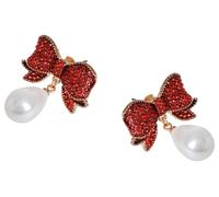 Liars & Lovers Red Bow Pearl Drop Stud Earrings