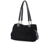 LiaTalia Genuine Italian Suede Shoulder Bag for Women - Small Luxury Leather Purse with Twin Handles & Multi Zip Pockets - Minimalist Design, Magnetic Clasp - Holly (Black)