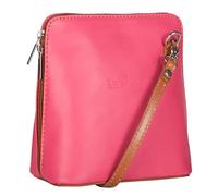 LiaTalia Genuine Vera Pelle Women Cross body Italian Leather Small Mini Shoulder Bag Handbag - ABBY [Hot Pink - Tan]