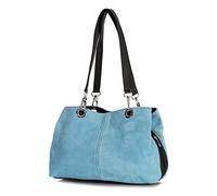 LiaTalia - Lush Italian Suede Womens Twin Handle Multi Zip Pockets Small Shoulder Bag - Holly (Baby Blue)