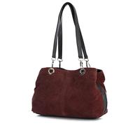 LiaTalia - Lush Italian Suede Womens Twin Handle Multi Zip Pockets Small Shoulder Bag - Holly (Burgundy)
