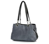 LiaTalia - Lush Italian Suede Womens Twin Handle Multi Zip Pockets Small Shoulder Bag - Holly (Medium Grey)
