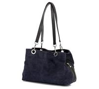 LiaTalia - Lush Italian Suede Womens Twin Handle Multi Zip Pockets Small Shoulder Bag - Holly (Navy)