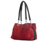 LiaTalia - Lush Italian Suede Womens Twin Handle Multi Zip Pockets Small Shoulder Bag - Holly (Red)