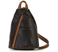LiaTalia Unisex Backpack Bag - 100% Soft Italian Leather - Convertible Strap to Use as a Sling Handbag - Small Rucksack Duffle Bag - ALEX [Black - Tan Trim]