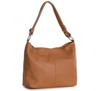 LiaTalia Womens Genuine Italian Leather Medium Size Shoulder Hobo Bag - Adjustable Long Strap Handbag - Emmy [Medium Tan]