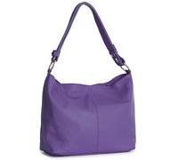 LiaTalia Womens Genuine Italian Leather Medium Size Shoulder Hobo Bag - Adjustable Long Strap Handbag - Emmy [Purple]