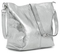 LiaTalia Womens Shoulder Bag - Soft Grained Leather Bag - Medium Size Hobo Handbag Purse Made with 100% Italian Leather - ADAL [Metallic - Silver]
