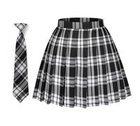 libairo Women's Girls Plaid Pleated Skirt High Waisted Japanese School Uniform A-line Pleated JK Skirt Skater Tennis, Ties-black-white, XL