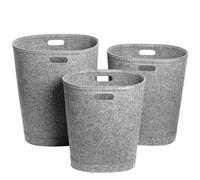 Libaro Set of 3 Laundry Baskets - Foldable Felt Laundry Hampers 80L, 60L and 40L - Anthracite Grey, Washable with Handles - Oval Laundry Bags for Bathroom, Bedroom & Storage