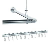 Libaro Universal L & U Shape Shower Curtain Rail Complete Set - Aluminium Pole for Bathtub & Shower with Ceiling Support and 12 Curtain Rings