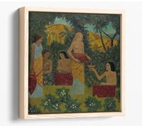 Libations five figures in a mythical forest by Paul serusier Canvas Floater Frame Square Print Picture Art - Light Oak Frame 12 inch wide x 12 inch high