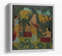 Libations five figures in a mythical forest by Paul serusier Canvas Floater Frame Square Print Picture Art - White Frame 12 inch wide x 12 inch high