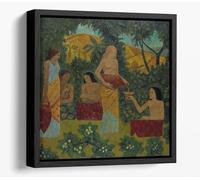 Libations five figures in a mythical forest by Paul serusier Canvas Floater Frame Square Print Picture Art - Black Frame 16 inch wide x 16 inch high