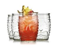Libbey Tiki Statue Rocks Glasses Set, Iconic Mid Century Short Drinking Glasses Set of 4, Modern Cocktail Drinking Glasses for Backyard Parties