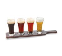 Libbey 16YS4 4 Piece Craft Brews Beer Flight Glass Set with Wooden Carrier, Clear