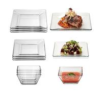 Libbey Tempo Glass Dinnerware Set, Sleek Square Clear Glass Plates and Bowls Set of 12, Dishwasher Safe Glass Dishes Set for Dinners and Parties