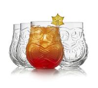 Libbey Tiki Split Glass Tumbler Set, Vintage-Style Quirky Drinking Glasses Set of 4, Exotic, Tall Drinking Glass Cups for Backyard Luau or Pool Party