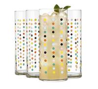 Libbey Vintage Dots Drinking Glasses Set of 4, Colorful, Retro Polka Dot Design Glass Cups Set, Dishwasher Safe Water Glasses Set for Beverages