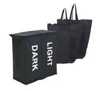Libbi Lou 2 Section Black Double Laundry Hamper | Washing Tote Basket | Light and Dark Laundry | Removeable Bags | 59x39x65cm