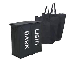 Libbi Lou 2 Section Black Double Laundry Hamper | Washing Tote Basket | Light and Dark Laundry | Removeable Bags | 59x39x65cm