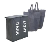 Libbi Lou 2 Section Double Laundry Hamper | Washing Tote Basket | Light and Dark Laundry | Removeable Bags | 59x39x65cm (Grey)