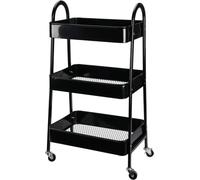 Libbi Lou 3 Tier White Kitchen Trolley on Wheels 79x44x32cm | Iron Utility Kitchen Storage Trolley | Two Wheel Brakes | Easy Assembly (Black)