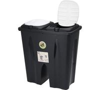Libbi Lou Black Dual Compartment Kitchen Bins - 2x25L Food Waste Bins with Flip Lids - Separation Recycling Bins for Home, Kitchen & Office - 50x55x30cm