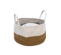 Libbi Lou Cotton Rope Storage Basket with Handles - 40cm x 25cm - Collapsible Laundry Basket, Woven Toy Storage Basket for Living Room, Nursery, Bedroom - Two-Tone Beige & Brown
