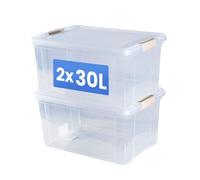 Libbi Lou Plastic Storage Box with Lids | Stackable Clear Containers for Kitchen, Office, Crafts, Tools & Household Essentials 30 Litre (2 Set)