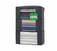 Libbi Lou Set of 3 Underbed Storage Bag - 35L Foldable Fabric Organisers with Clear Window & Handles - Compact Storage Boxes for Clothes, Bedding & More - 48x36x20cm