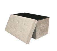 Libbi Lou Velvet Foldable Footstool/Ottoman Storage Box | 76 x 38 x 38 cm | Footstool for Home, Office or Bedroom | Store up to 40kg (Cream)